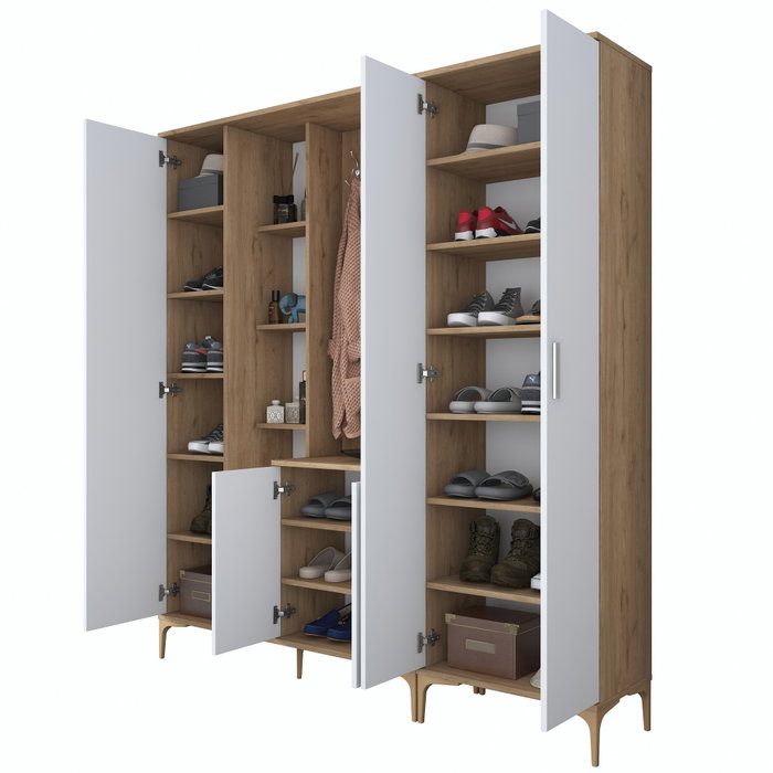 Hanah Home EA131 - 2801 Recibidor de Entrada Nogal y Blanco 180x198.6x37.5cm Mueble Organizador para Hogar
